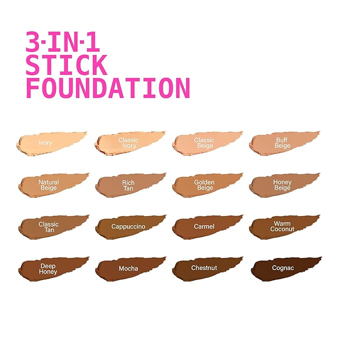 Ruby Kisses Natural Full Coverage 3-In-1 Stick Foundation. Easy to Apply, Hydrating, Lightweight, Long Lasting, Concealer and Contour Stick for Face Makeup (Mocha)