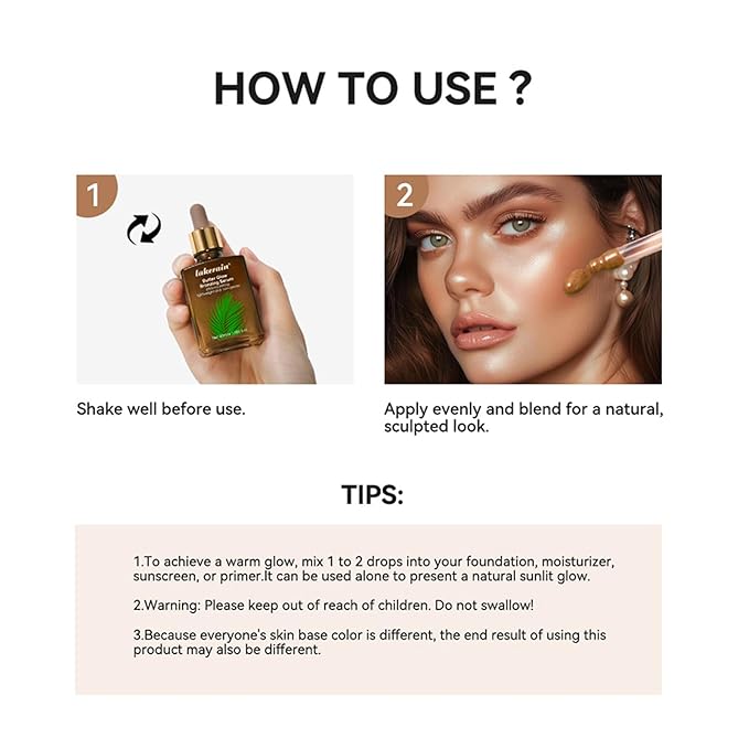 Bronzing Drops, Liquid Bronzer for Face & Skin, Ultra-Nourishing Lightweight Non-Greasy Glow Serum for Radiant, Natural Sun-Kissed Glow