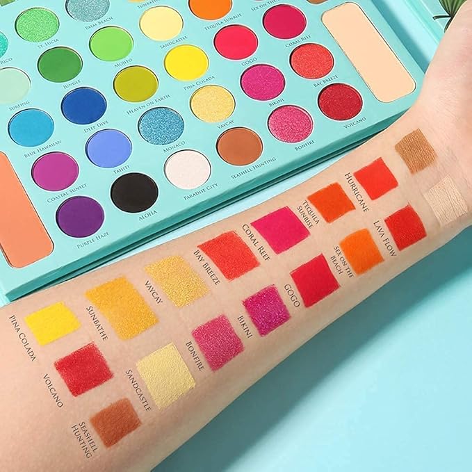 Docolor Makeup Brushes 10 Piece Makeup Brushes Set + 34 Colors Tropical Eeyshadow Palette Pigmented Matte Shimmer Metallic Blendable Soft Cream Powder Makeup Eye Shadow Palettes for Christmas Gift