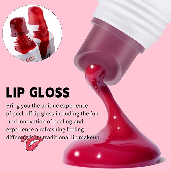 Pinked Lip Stain Peel Off Lip Tint 6 Colors, Mauve lip stain peel off Set, Tattoo Magic Color Lip Gloss Sets, Lip Gloss for Women Colorful Glossy Lipstick Waterproof Long Lasting