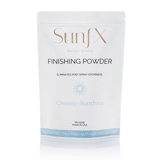 SunFX Post Spray Tanning Finishing Powder 1LB Cheeky Sunshine & Professional Salon Large Fan Brush Combo