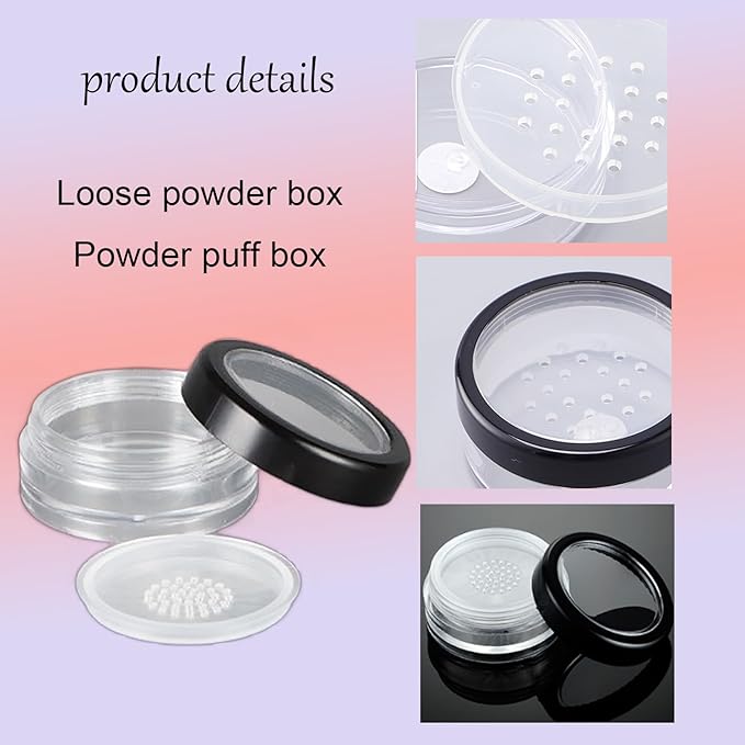 6 Pcs 10g 10ml Plastic Empty Travel Powder Container Loose Powder Compact Case Clear Makeup Jar Cosmetic Cream Face Powder Blusher Foundation Container Pots With Sifter and Black Rimmed Lid