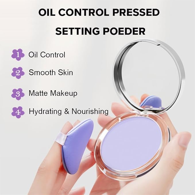 Oil Control Pressed Matte Powder with Mini Puff, Lightweight Jelly Face Powder for Shine-Free Finish