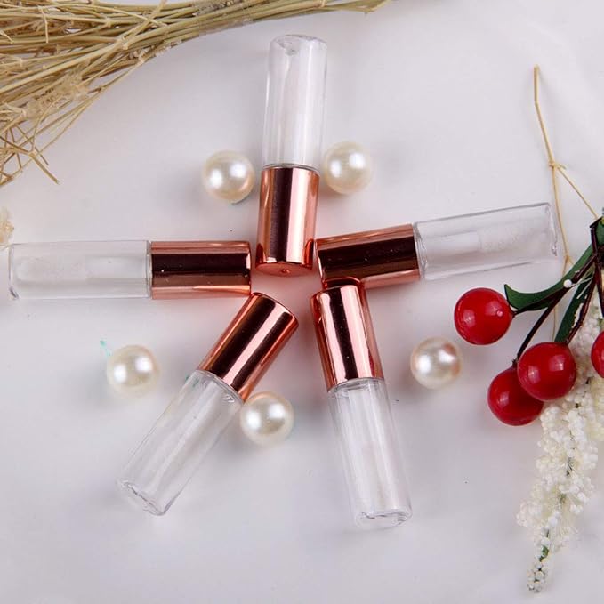 Wholesale Rose Gold Clear Mini Plastic Empty Lip Gloss Tube Makeup Lip Balm Bottle Container With Rubber Inserts (12PCS)