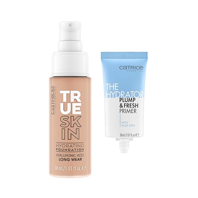 Catrice | True Skin Foundation 43 & The Hydrator Plump & Fresh Primer Bundle | Full Coverage Makeup | Vegan & Cruelty Free
