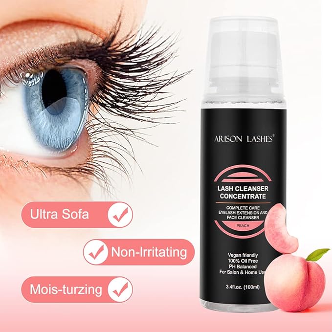 Eyelash Cleanser Concentrate 100ml Lash Extensions Shampoo Natural Foaming Cleanser DIY Non-lrritating Wash for Extensions Lashes with Salon Home Care-Makes 20 Bottles 60ml lash Shampoo (Peach)