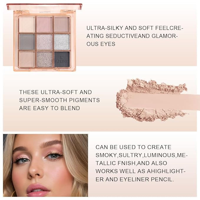 Smoky Grey & Pink Ultra-Pigmented Eyeshadow Palette - Matte & Sparkling Shimmer Fusion - 24H Crease-Resistant Wear(03#, 1 Count (Pack of 1))