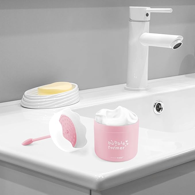 Face Cleanser Bubbler, Bubble Maker for Face Wash, Bubble Foamer Device, Gentle Deep Cleanser, Maker Face Foaming Maker for Cleaning (1, Pink)