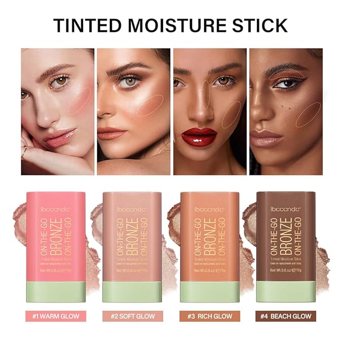 GECOMO On-The-Go Soft Creamy Highlighter Blush Bronzer Makeup Stick,Blendable Natural Glow Makeup Cream Blush Highligh 0.6 Oz - 02 SOFT GLOW
