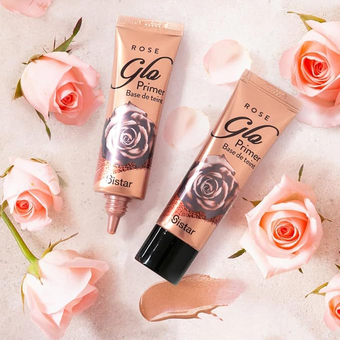 Sistar Rose Glo Primer - Base De Teint Liquid Glow Primer Sparkle Glitter Prime Foundation Prep Rose Gold Infused With Rose Water