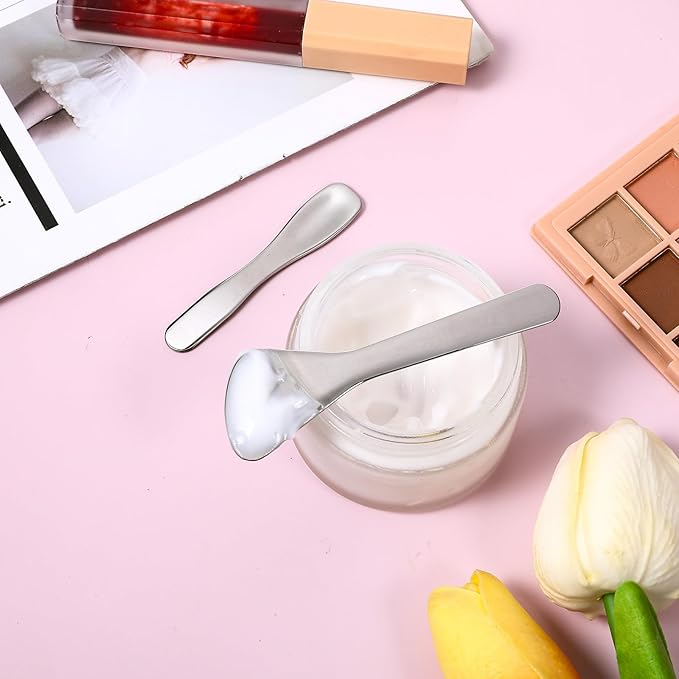 simarro 4-Piece Makeup Scraper Set, Mini Metal Makeup Scraper, Beauty Reusable Skin Care Spoon, Facial Beauty Accessories for Mixing and Sampling Botanical Masks, Skin Creams, Eye Creams, Serums