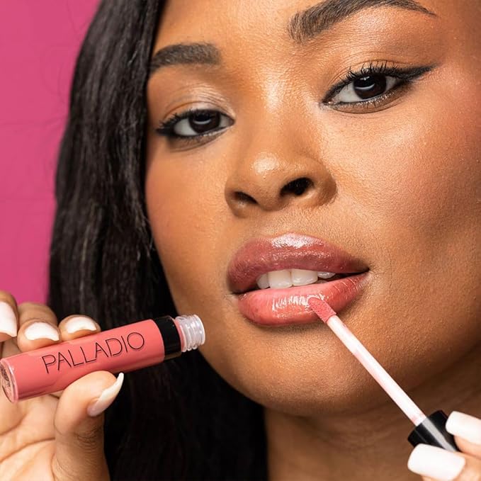 Palladio Lip Gloss, Non-Sticky Lip Gloss, Contains Vitamin E and Aloe, Offers Intense Color and Moisturization, Minimizes Lip Wrinkles, Softens Lips with Beautiful Shiny Finish, Sheer Bronze