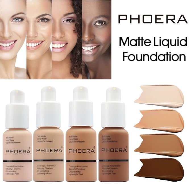 2 Pack PHOERA Foundation 102# Nude and 104# Buff Beige,Full Coverage Flawless Soft Matte 24 HR Oil Control Waterproof Concealer Liquid Foundation Makeup. 