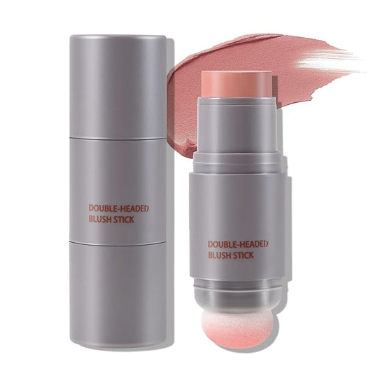 Boobeen Double-Head Cream Blush Stick - Lightweight Long-Lasting Color Natural Makeup Stick for Cheek, Lip and Eye - Dewy Finish for All Skin Tones