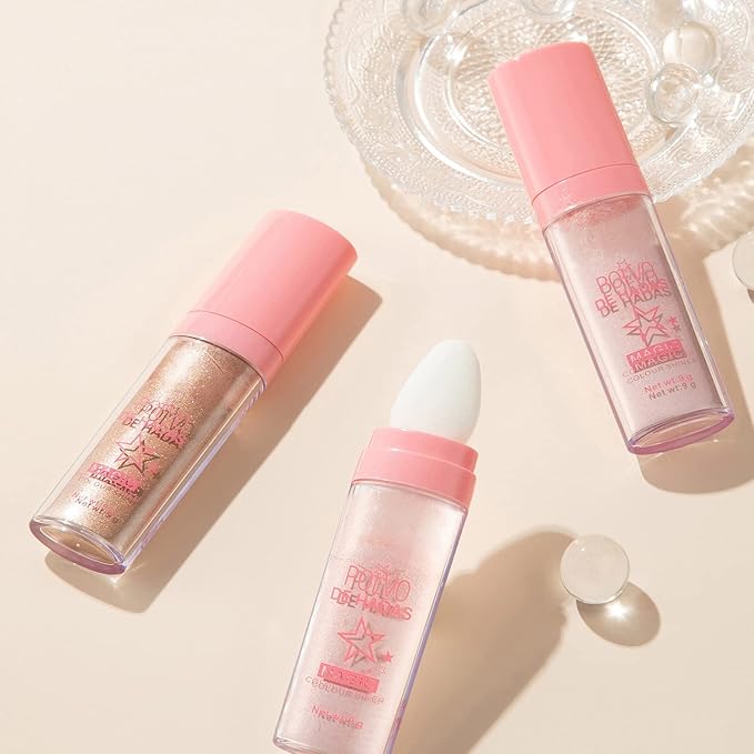 Highlighter Powder Stick Makeup 2Pcs Polvo De Hadas Body Glitter Shimmer Highlighter Powder High Gloss Blush Contour Powder Makeup Shine Face Powder Blush for Eyes Lips Hair Body Glow (Pink,Brown)