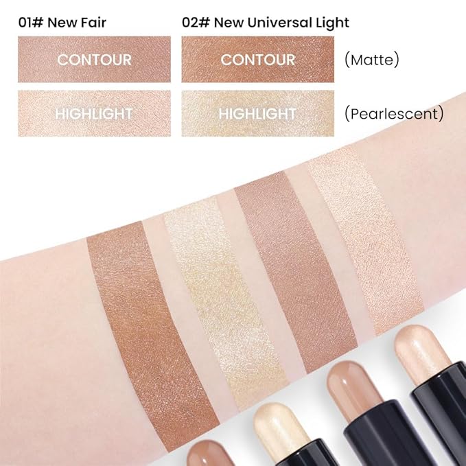 evpct 2in1 Face Shaping & Contouring Stick Cream Contour Concealer Bronzer Stick Makeup Kit for Beginner Face Highlighter Makeup Stick contorno maquillaje de maquillaje, NEW Fair + NEW Universal Light