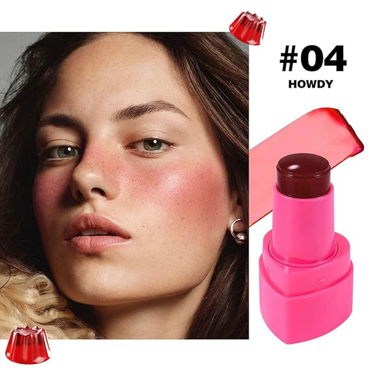 5 Colors Hydrating Lip & Cheek Tint, Long-Lasting Jelly Blush Stick with Cooling Effect, Watercolor-Like Finish (# 04)