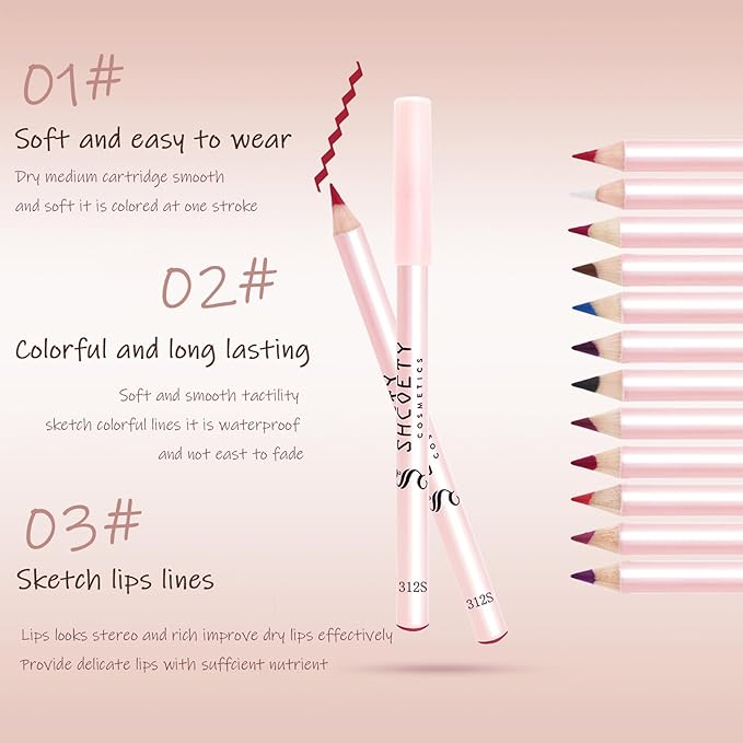 12 Colors Matte Lip Liner Pencil Set, 12Pcs Creamy Nude Lip Liner, Smooth Long Lasting Waterproof High Pigmented Lip Makeup Pencil