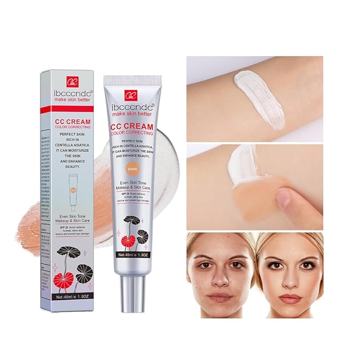 Color Correcting CC Cream Foundation, Invisible Pores Concealer, Rich In Centella Asiatic, Moisturizing And Waterproof CC Cream With Spf 25 (DARK)