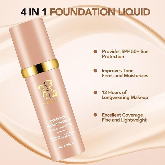 Match Cosmetics Foundation 4 in 1-Medium Spectrum,4 in 1 Cosmetics Foundation Liquid with SPF 50+, Concealer Cosmetic Lightweight Makeup, Longwearing & Waterproof for Makeup(2 Pack)