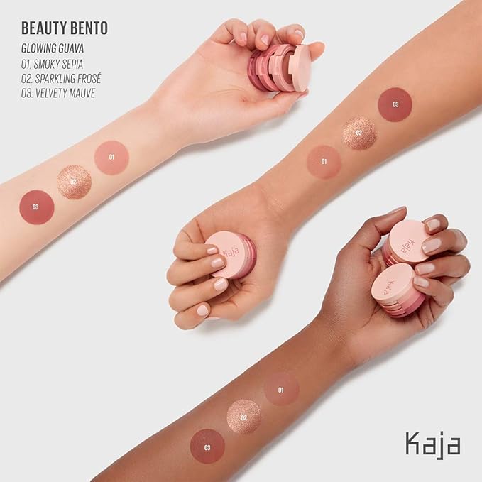 Kaja Lip & Blush Glazed Keychain Stain - Jelly Charm 01 Cherry Spritz + Beauty Bento Collection - Bouncy Eyeshadow Trio 07 Glowing Guava, 0.03 Oz Bundle