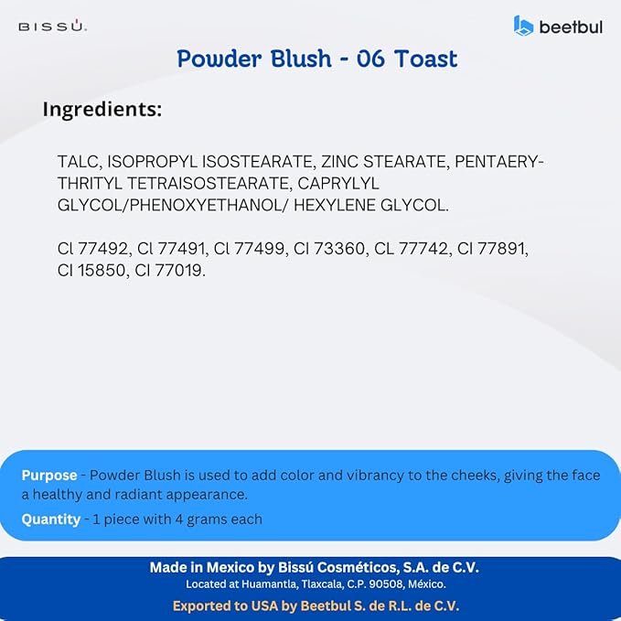 Bissú Blush 4g c/u, Intense Pigmentation, Soft Texture, Matte and Satin Finishes (06 Roasted)