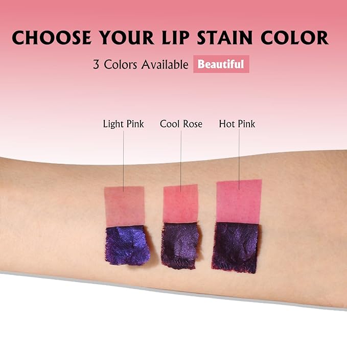 Peel Off Lip Stain, Hot Pink Lip Stain Peel Off Long Lasting Waterproof Lip Tint Stain Peel Off Matte Finish Pigmented Lip Liner Stain Tattoo Color Non-Stick Cup Liquid Lip Gloss Makeup