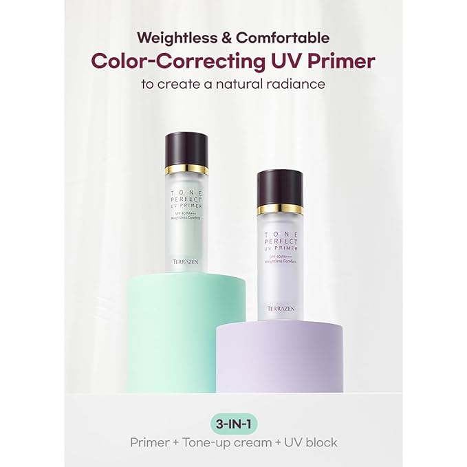Korean Face Primer SPF40 - Purple Tinted Makeup Base for Dull, Sensitive Skin - Color Correcting, Moisturizing, Anti-Yellow Tone Corrector(Primer - Purple Tinted)