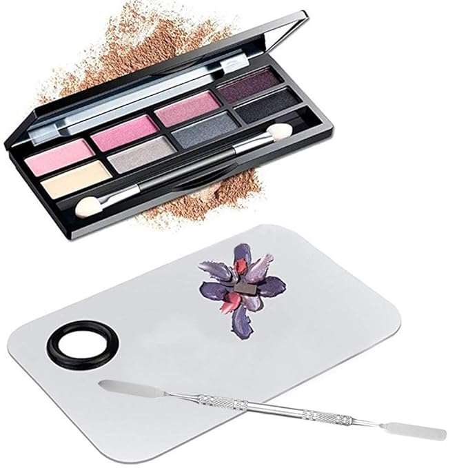 Professional Stainless Steel Makeup Palette Cosmetic Palette with Spatula Tool For Nail Art Eye Shadow Eyelash Makeup Professional Pigment Blending(6 x 4 Inch Sliver)