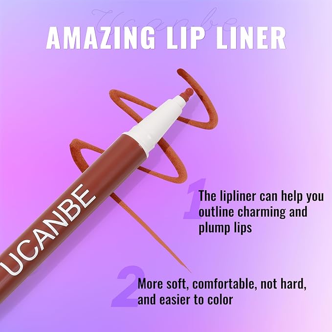 UCANBE 2pcs Matte Lip Tint Stain Set, 1 Lip Stain & 1 Lip Liner Pencil, Long Lasting Waterproof Lightweight Non-sticky Liquid Lipstick for Women & Girl (02 TAUPE)
