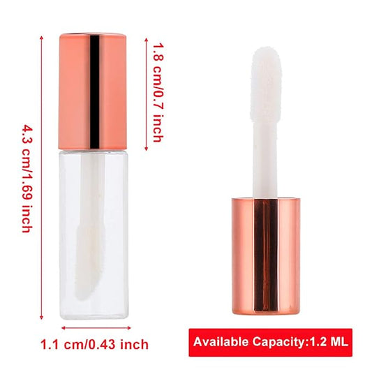 Case of 45 packs, Empty Plastic Clear Lip Gloss Tubes Lip Balm Bottle Container Rose Gold Transparent 1.2ML Makeup Tool for Women (45 pcs, Rose Gold)