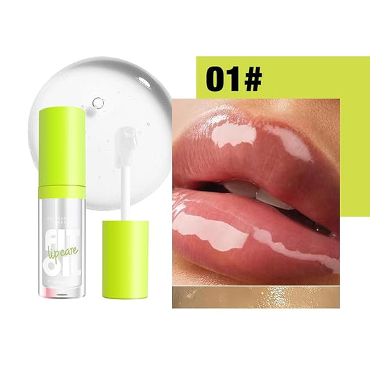 8 Colors Lip Plumping Gloss With Big Brush Head, Moisturizing Formula, Visibly Defines & Plumps Lips Repairing Lightening Lines Fresh Clear Smooth Care (# 01)