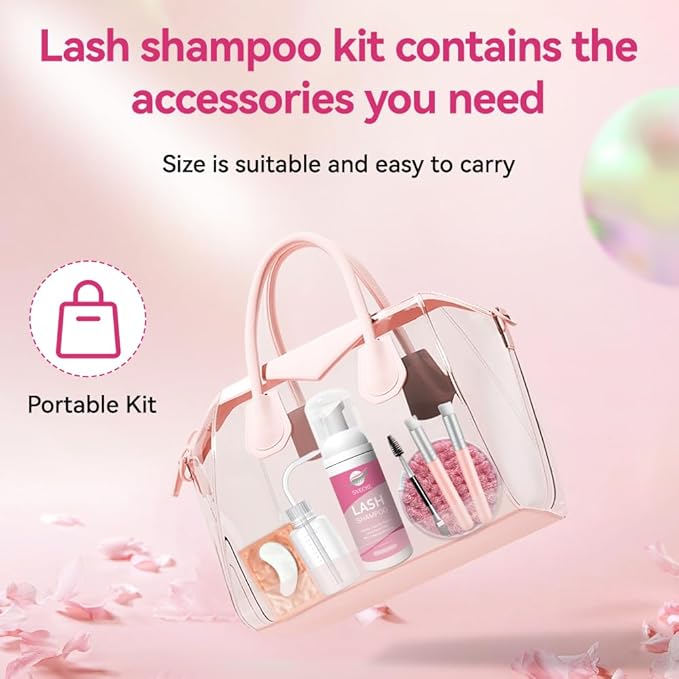 Lash Shampoo Kit, 2 fl.oz / 60ml Eyelash Cleanser, Lash Cleaning Kit with Brush, Eyelash Shampoo for Lash Extensions, Eyelash Remover for Salon and Home Use