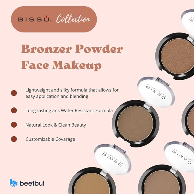 Bissú Bronzer Powder Makeup, Silky Lightweight Formula, Natural Bronzed Look, Long-Lasting, Easy to Blend, 6 Versatile Shades (05 Swan, 4 Grams)