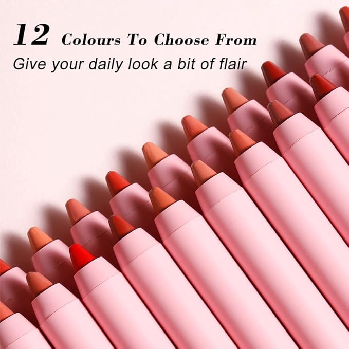 IYARKAI® Matte Lip Liner Pencil Set, 12 Colors Smooth Lip Liner Set, Matte Velvet Lipstick Pen, Smudge-proof and Waterproof, Long Lasting Fade Resistant, for Daily Travel Party Work