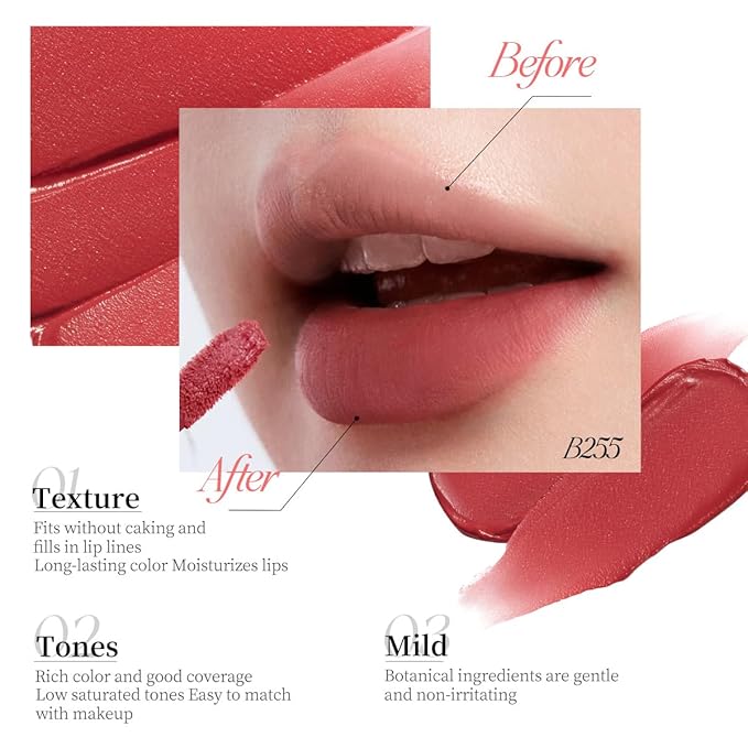 COLORKEY Airy Velvet Lip Tint, Matte Finishs, Longwear Rich Lip Colors, non-sticky, Creamy Soft Texture, Waterproof Lip Stain, Matte hydration, non-drying. Velvety finish (B605 Cinnamon Peach, 3g)