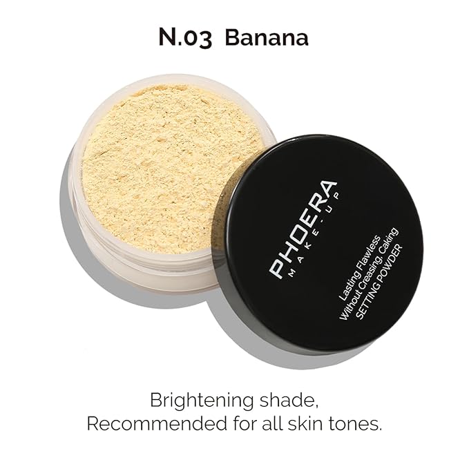 PHOERA Foundation Face Powder, Soft Focus Setting Powder, Silky Powder For Creating Without Shine, Smooths Pores & Lines, Up to 24H Wear Oil Control,0.49 Oz (N.03 Banana)