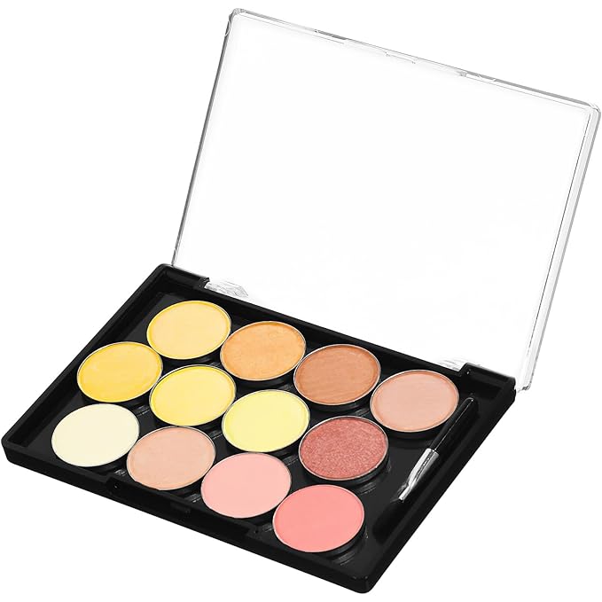 FRCOLOR Magnetic Eyeshadow Palette Case 12 Round Pans and Brush Space-Saving Makeup Storage Palette for Travel and Home Use