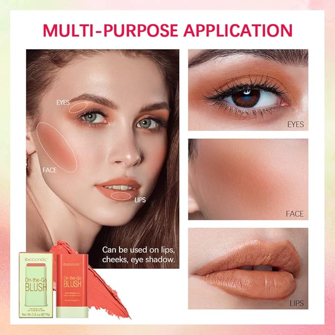 Makeup Blush Stick for Cheeks, Multi-Use Moisturizer Stick Blush, Pink Blush Red Blush for Eyes Lips, Soft Cream Blush for Cheeks, Long Lasting Cream Blush Stick, Waterproof Blush Makeup for All Skin (3#coral orange)