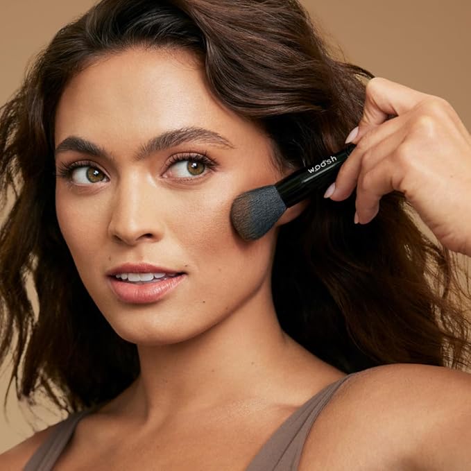 Woosh Beauty, The Fold Out Complexion Palette w/Secret Brush, Travel All in One Neutral Cream & Powder Kit, 4 in 1 Nested Makeup Brush (#3 Medium)