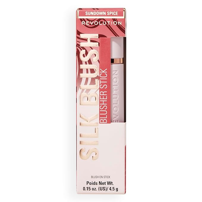 Revolution, Skin Silk Marble Blush Stick, Buildable Color for Cheek, Eye, & Lip, Cream-to-Powder Formula, Vegan & Cruelty-Free, Sundown Spice, 0.15 oz