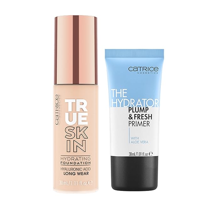 Catrice | True Skin Foundation 02 & The Hydrator Plump & Fresh Primer Bundle | Full Coverage Makeup | Vegan & Cruelty Free