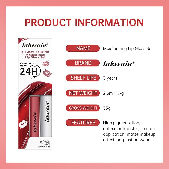 Long Lasting Moisturizing Lip Gloss Set,High Pigmented Lip Stain Hydrating Liquid Lipstick Lip Balm,Waterproof Smooth Shiny Matte Glossy Finish Lip Makeup Kits(#11-Dusty Rose, Pack of 2)