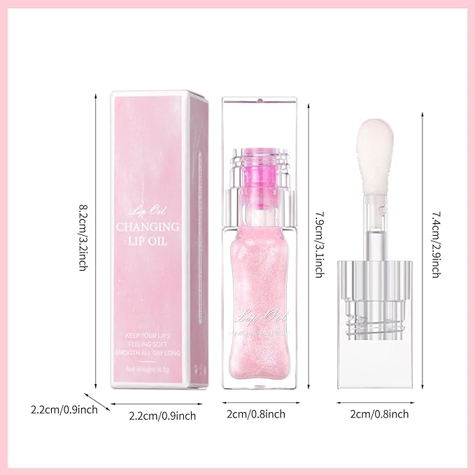 Erinde 2PCS Magic Color Changing Lip Oil, Moisturizing Lip Glow Oil, Plumping Shimmer Big Brush Tinted Lip Balm Lip Care, Long Lasting Nourishing Non-sticky Fresh Texture Lip Gloss Lip Balm