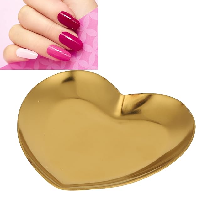Heart Shaped Makeup & Nail Art Mixing Palette - Stainless Steel DIY Paint Color Mixing Tray - Resin (Gold)