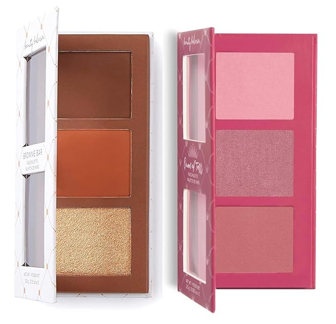 Beauty Bakerie Brownie Bar + Queen of Tarts Bar Mini Makeup Palette, Three Universal Shades of Blushes Makeup, Travel Size, 2 Pack Bundle