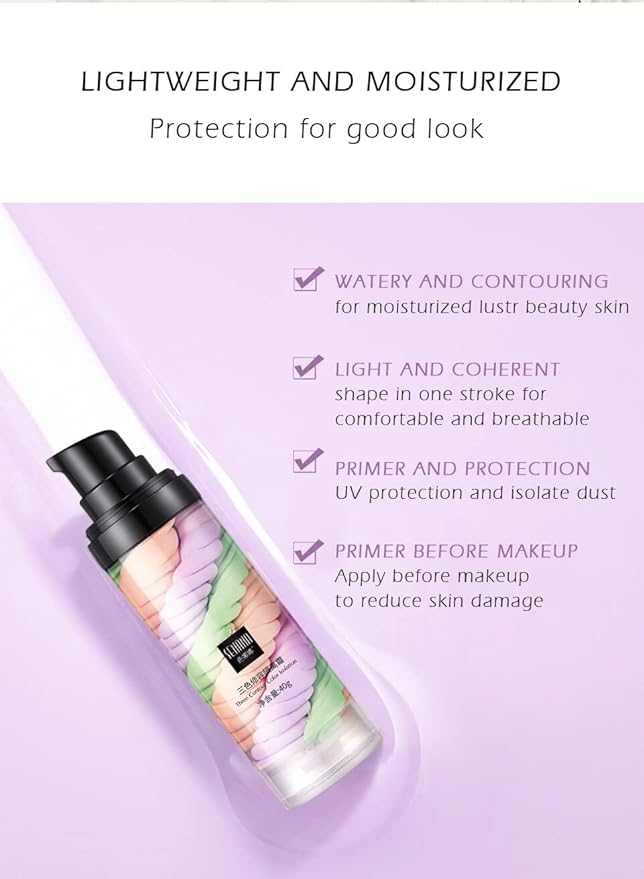 One Step Color Corrector Tri-Color contour Isolation Cream Skin Tone Correcting & Brightening Makeup Primer Neutralizing Dark Circles & Veins Correcting Redeness for Glowing, Flawless Makeup (3 Packs)