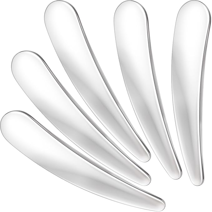 5PCS Mini Makeup Cosmetic Spatula, Reusable Metal Makeup Spatulas Skincare Spoon, Facial Cream Mask Applicator Scoop, Mild Beauty Tools for Mixing, Sampling Face Eye Cream - Silver