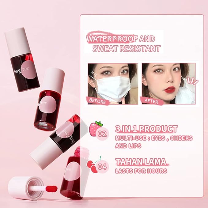 2 Colors Lip Stain Tint Set,Liquid Lipstick Mini Velvet Lip Tint Hydrating Lip Stain Moisturizing Long Wear Lip Gloss Makeup (2#Strawberry+4#Cherry)