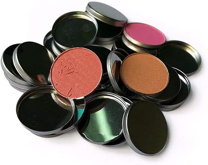 Lasenersm 50-Piece Empty Round Metal Tin Palette Pans, 26mm Diameter, 3.5mm Height, Silver Tone, Minimalistic Style, Cosmetic Eyeshadow Pans for Magnetic Makeup Palette